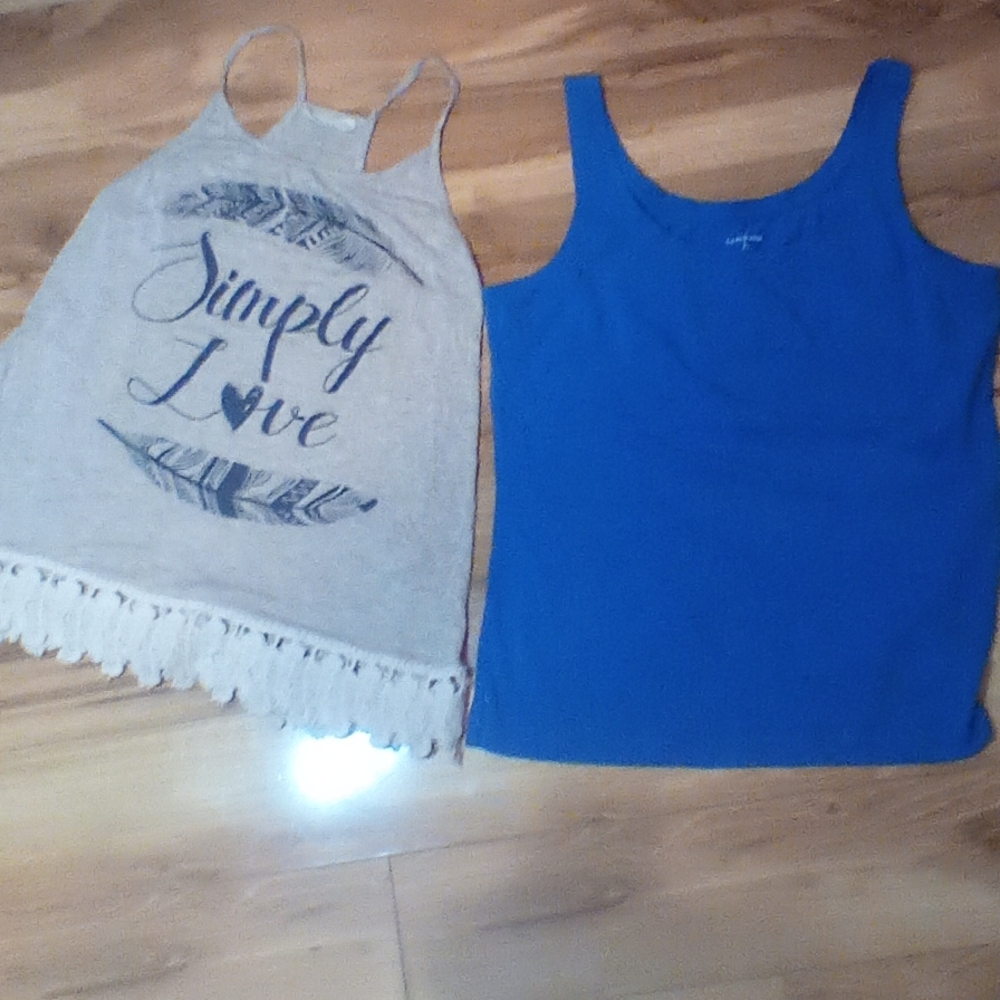 CUTE BUNDLE DEAL gray feather "simply love" top with light navy blue top
